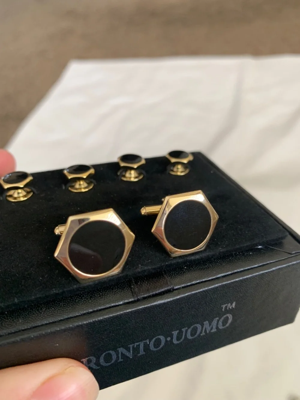 Pronto Uomo Cufflinks & Stud Button Sets Silver + Gold tone/Black